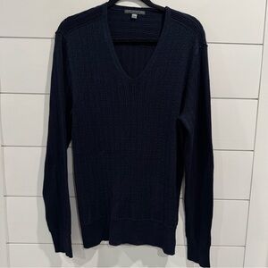John Varvatos navy cable knit v neck sweater